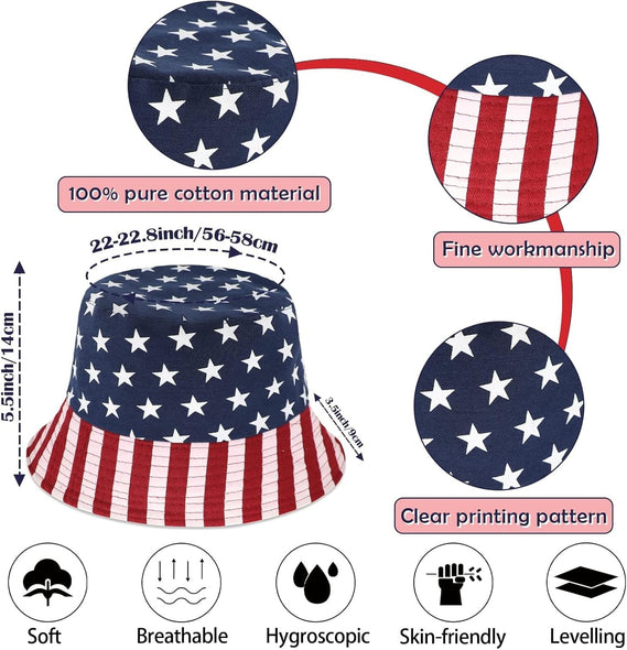 AMERICAN FLAG patriotic cotton  Bucket hat.