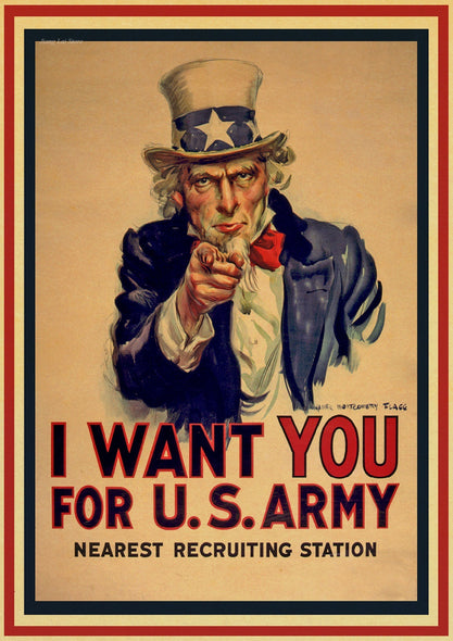 I WANT YOU FOR US ARMY 1917 Reproduction vintage propaganda wall art poster