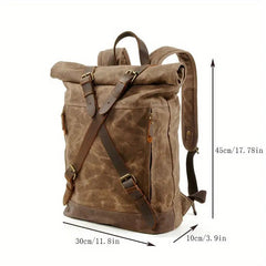 Large cowhide leather Canvas waxed travel Hiking Backpack