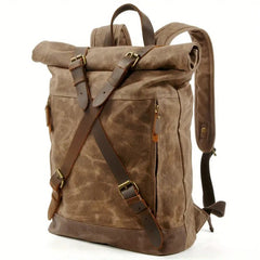 Large cowhide leather Canvas waxed travel Hiking Backpack