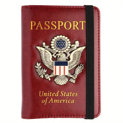 RFID Blocking Passport Holder for Women Men, Leather Passport Travel Wallet with 3D Metal Badge, Travel Document Holder Cover Accessories