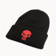 Punisher skull embroidered black knitted beanie