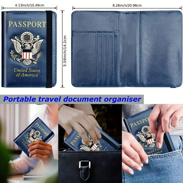 RFID Blocking Passport Holder for Women Men, Leather Passport Travel Wallet with 3D Metal Badge, Travel Document Holder Cover Accessories