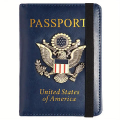 RFID Blocking Passport Holder for Women Men, Leather Passport Travel Wallet with 3D Metal Badge, Travel Document Holder Cover Accessories