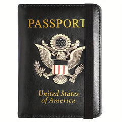 RFID Blocking Passport Holder for Women Men, Leather Passport Travel Wallet with 3D Metal Badge, Travel Document Holder Cover Accessories