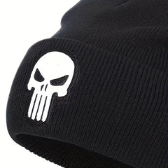 Punisher skull embroidered black knitted beanie